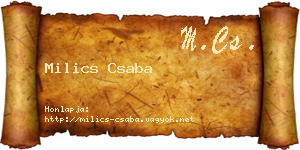 Milics Csaba névjegykártya